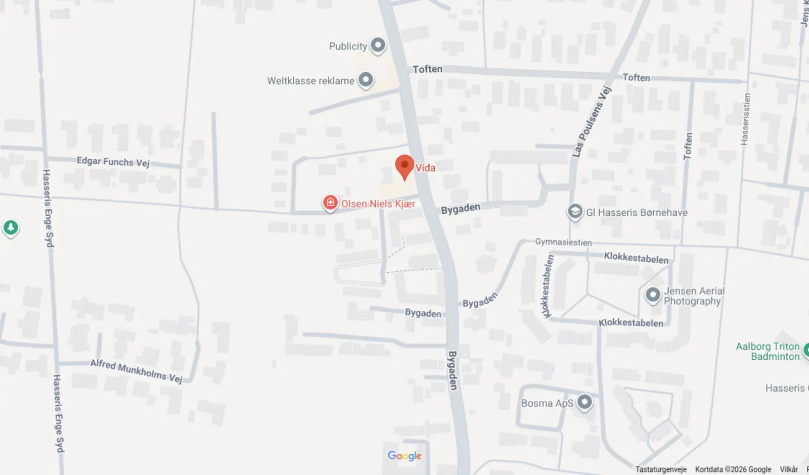 Kort over VIDA Skønhedsklinik på Google Maps, Bygaden 24a, 9000 Aalborg